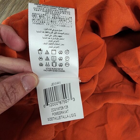 BCBGMaxAzria Jennan Large Silk Pomegranate Orange Sleeveless Button Up Blouse - Picture 5 of 12